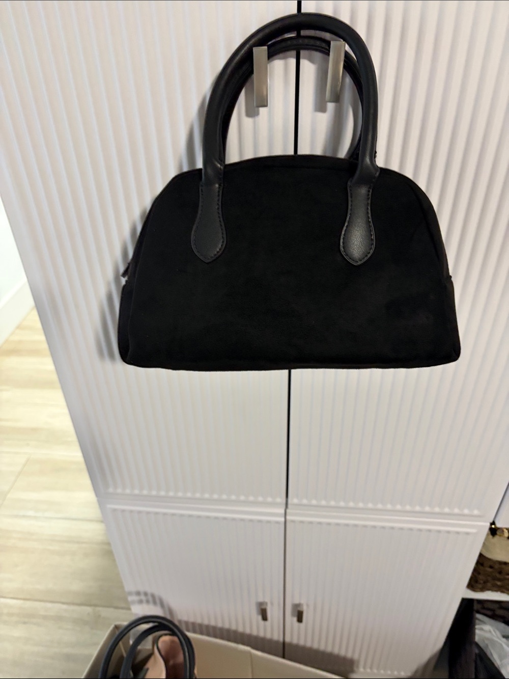 Classic Black Women's Faux Suede and leather Dome Handbag
